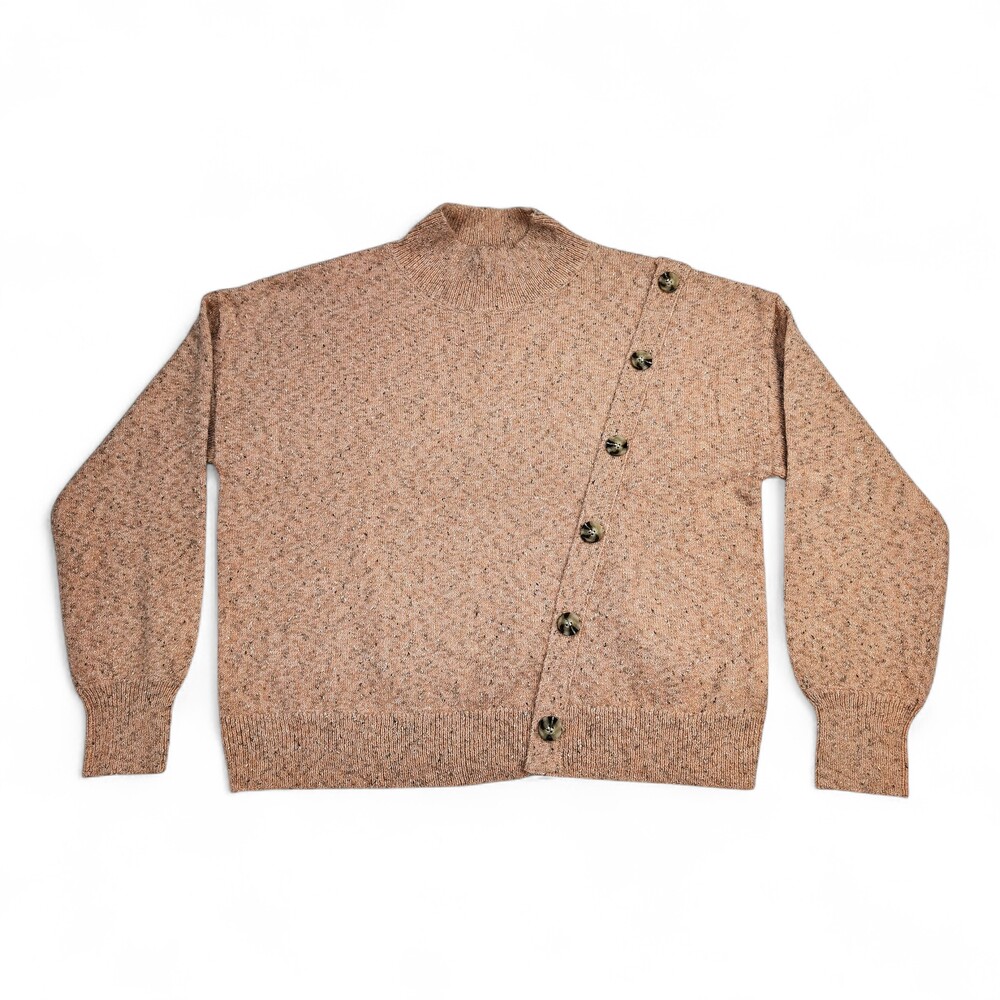 Hem & Thread Button-Accent Mock Neck‎ Speckled Sweater M